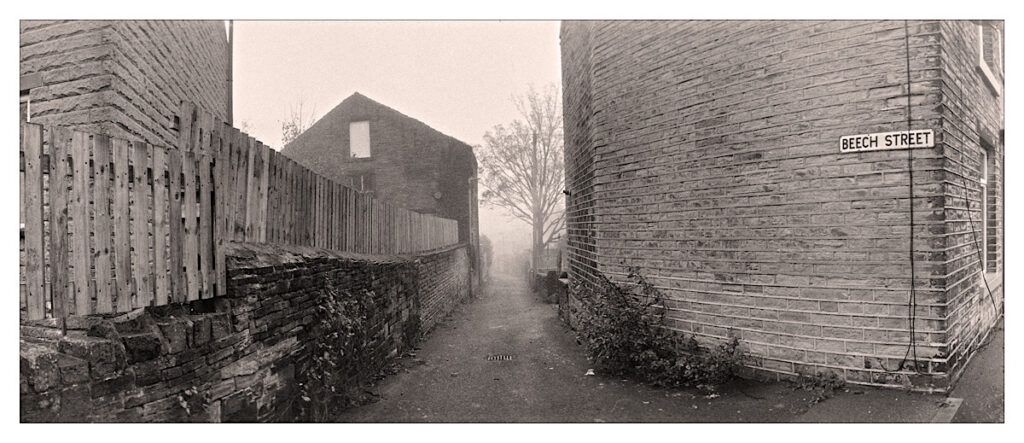 Film photograph of Beech St, Elland in fog