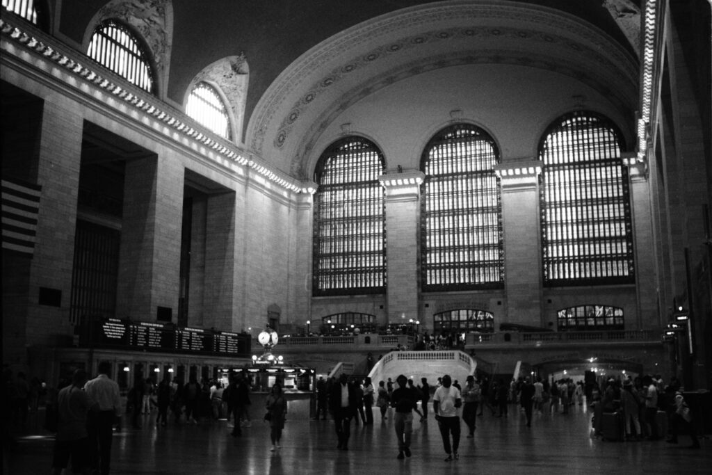 New York Grand Central Station. Nikon S3 Olympic with the 35mm W-Nikkor f/3.5 lens, on Agfa APX 400