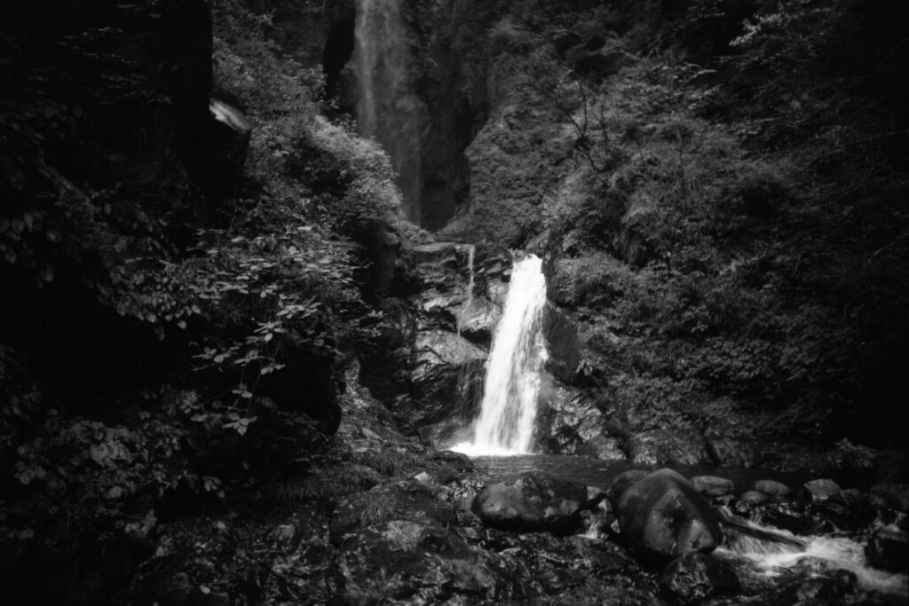 Waterfall in Yamanashi prefecture. Shot on Nikon S3 Olympic with the 28mm Canon f/3.5 Contax Rangefinder mount, on Kentmere 100