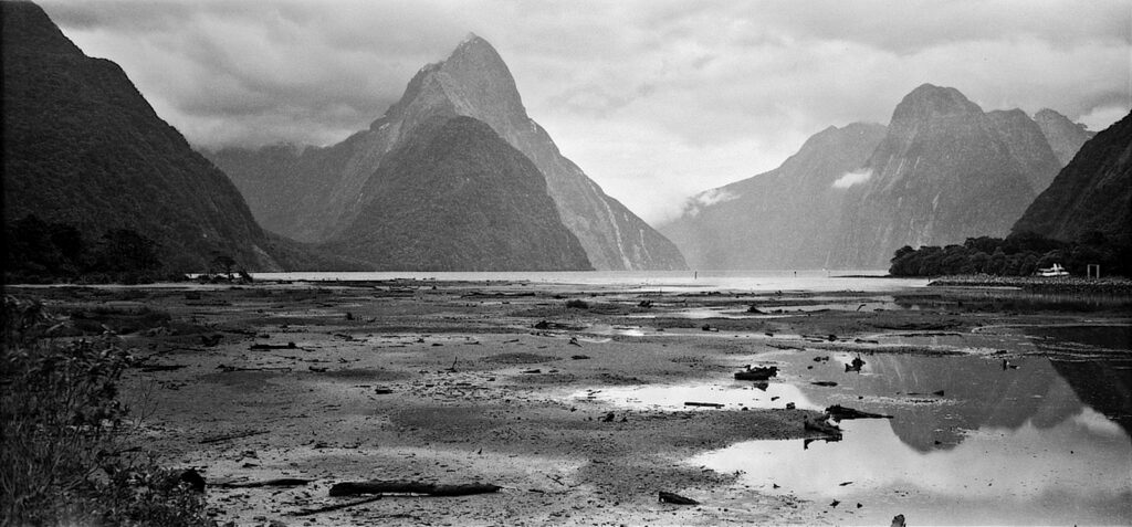 Milford Sound on a dull day. One of New Zealand's most visited locations.