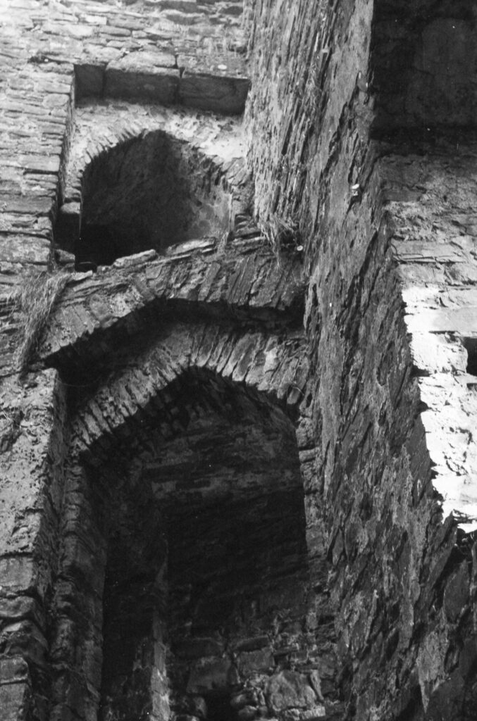 Black and white Photograph of Llansteffan Castle. Wales.