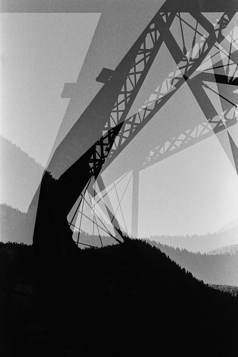 multiple exposure with upward view of bridge in Georgetown Colorado