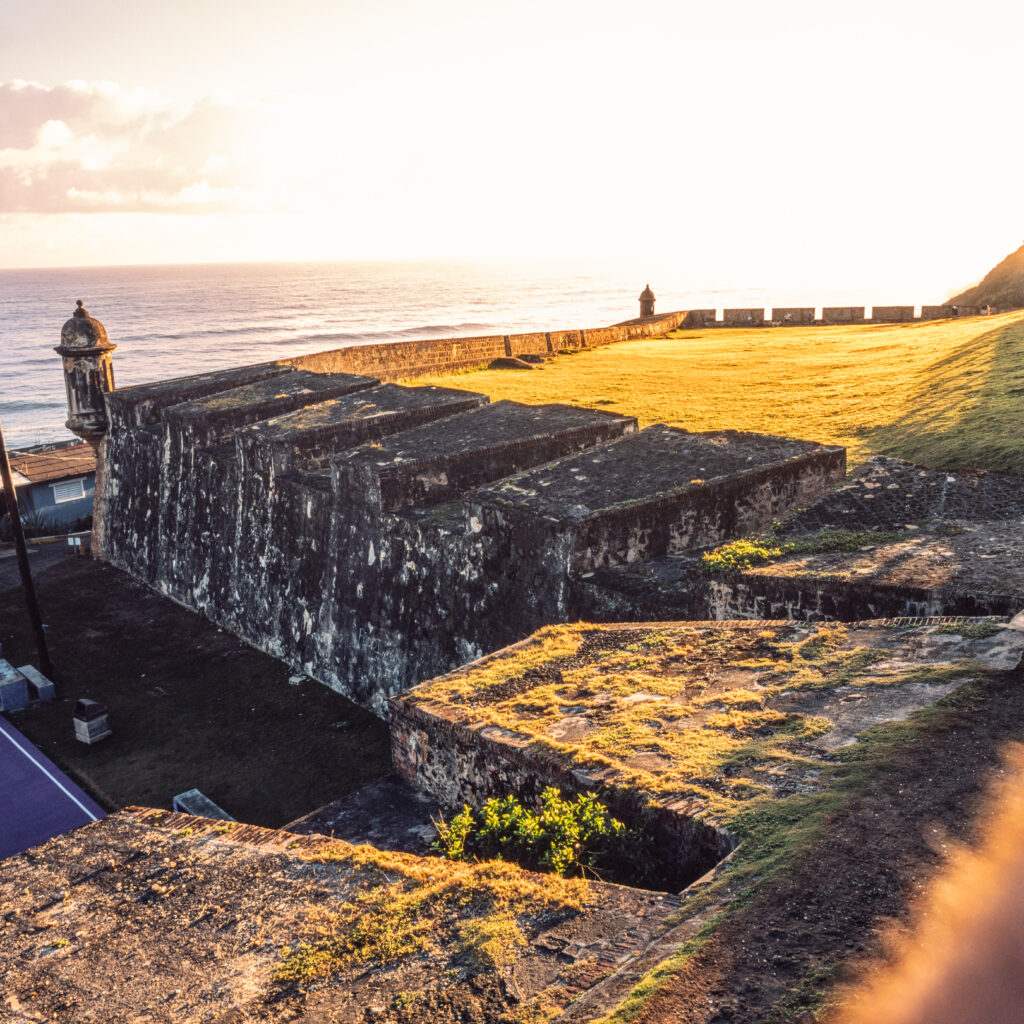 Morning sun over a fortress wall