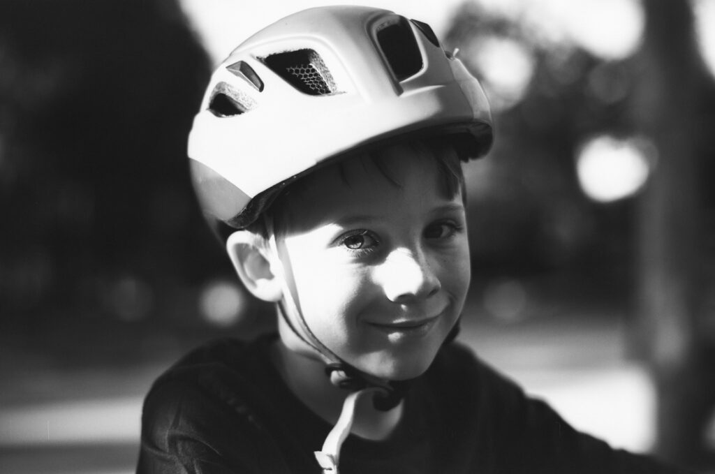 Boy in bike helmet