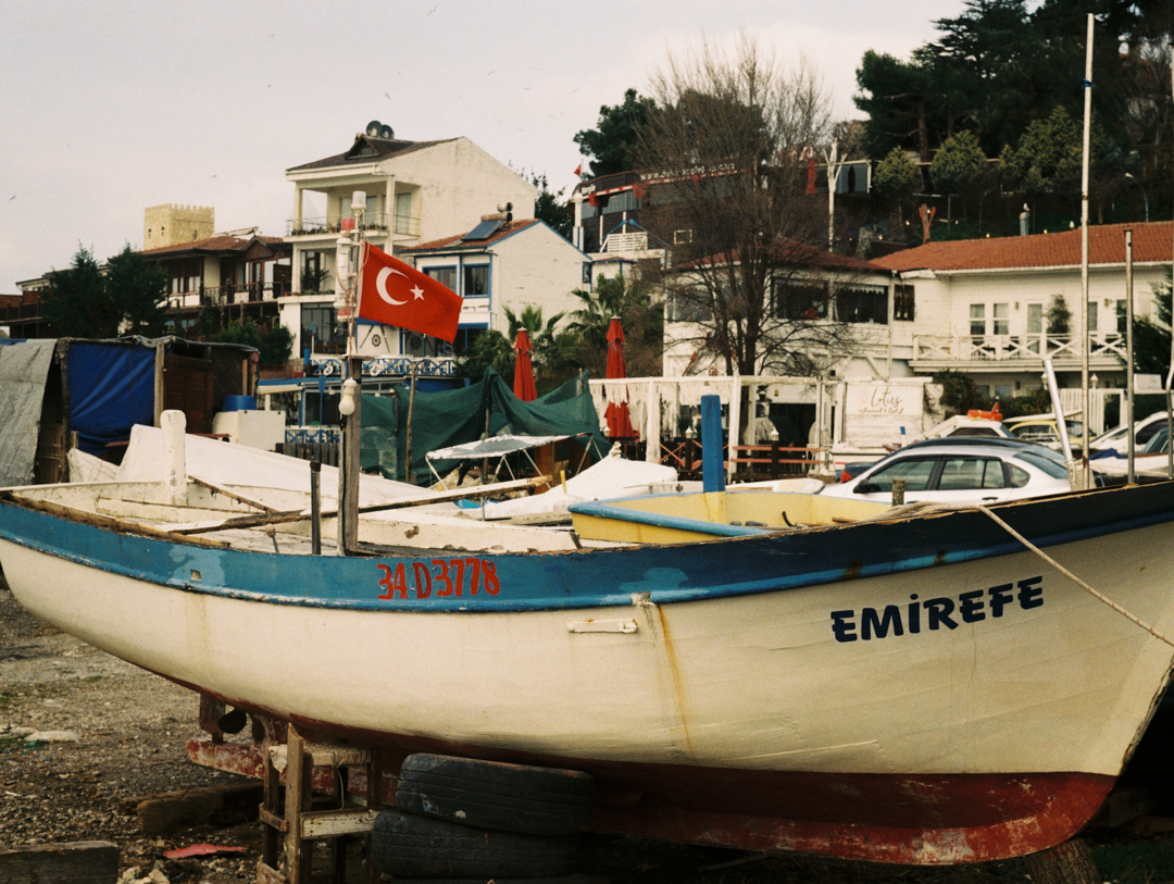 A docked small fishing boat