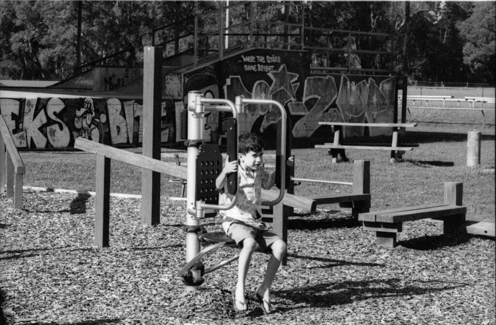 My son does a quick workout at the skate park