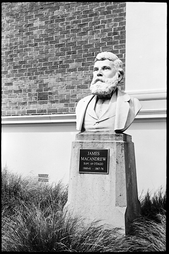 Bust of early administrator of Otago .