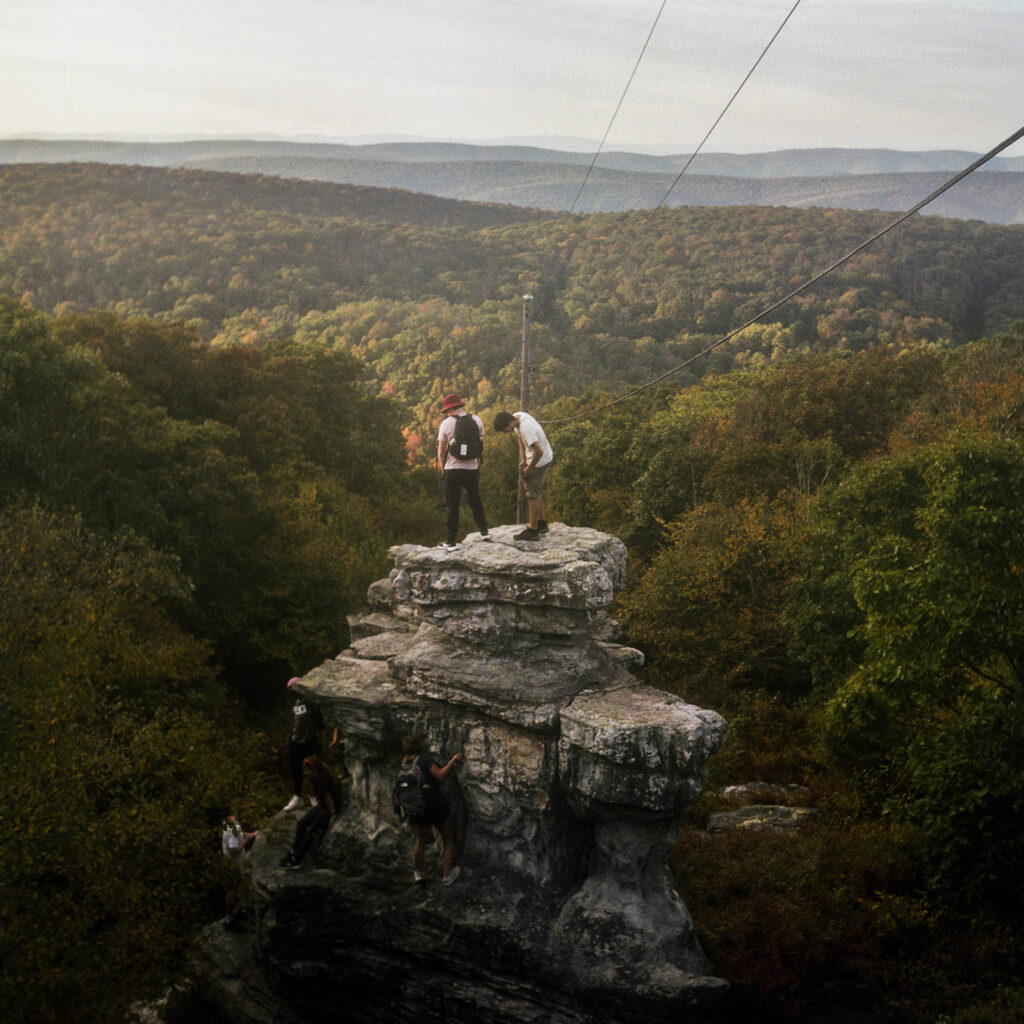 View from top of Bald Knob of people standing on rock