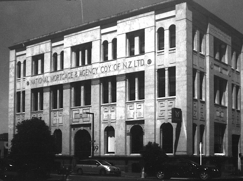 One of the restored commercial buildings in Art Deco style.