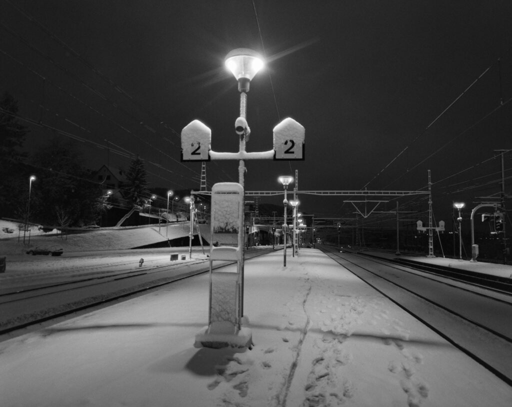 Platform at the train station early in the morning