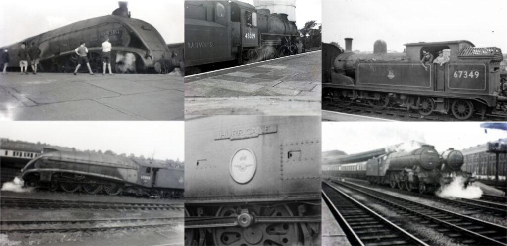 Composite of trainspotting period photos.