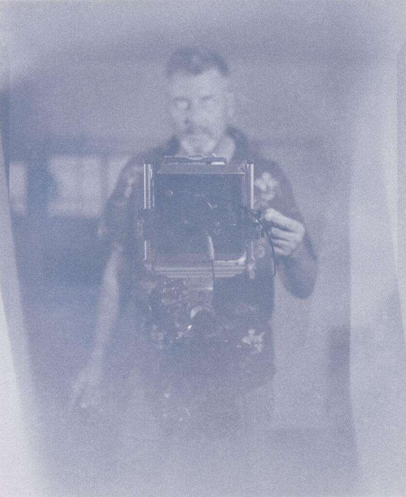 Self-portrait on vintage Ilford-YP paper with mottled painterly effect