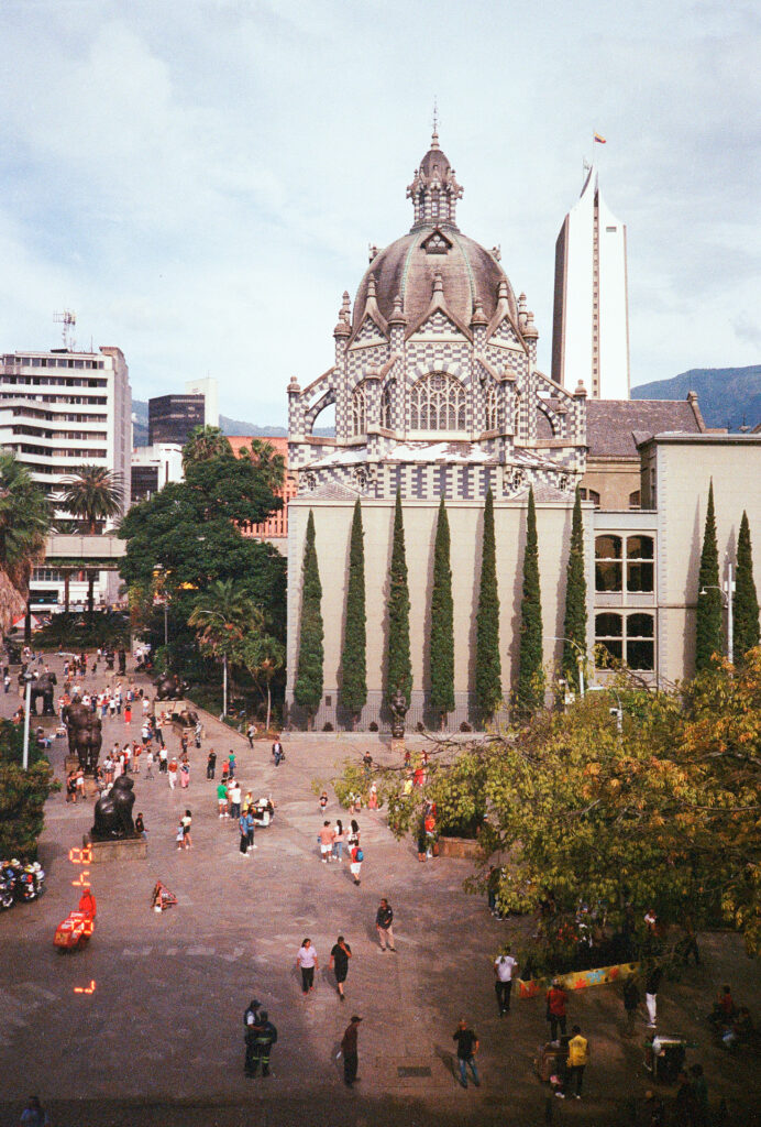 Color photograph of Botero Plaza, Medellin, Colombia