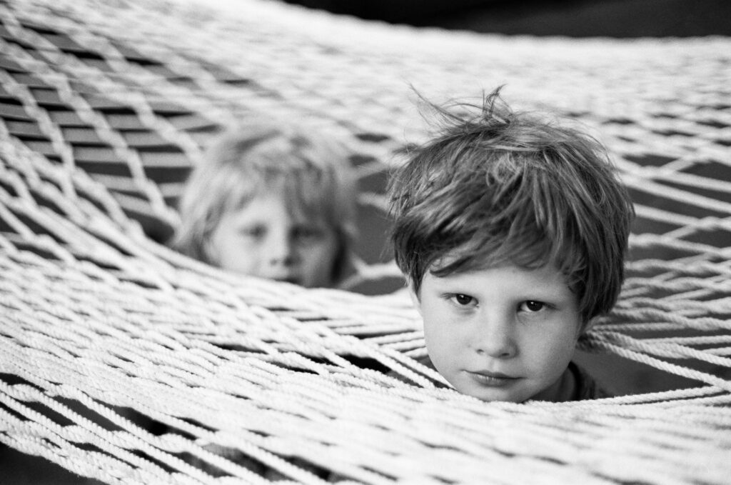 Two boys in net