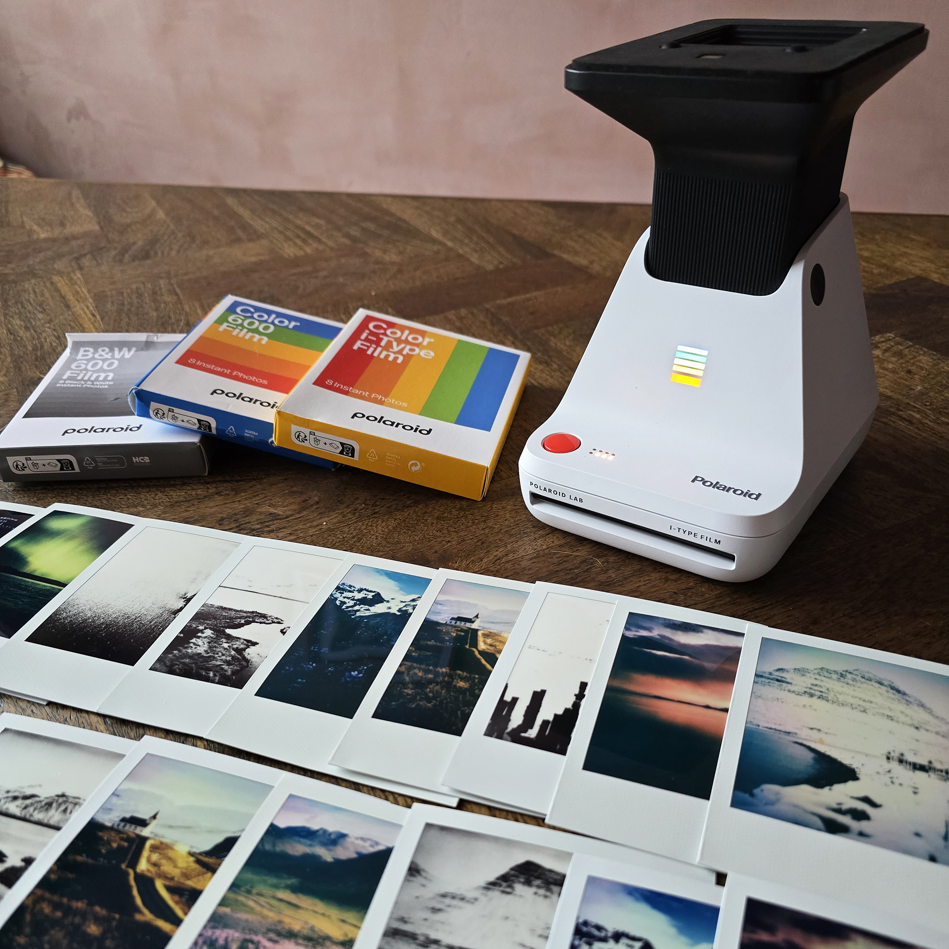 polaroid lab and film with polaroid prints